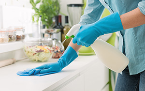 woman cleaning kitchen to get rid of ants